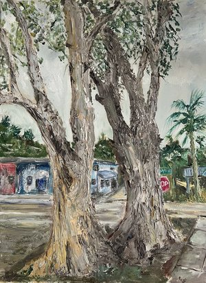 Street Watchers in Encinitas 18x24 by Catherine Kolecki (2023)