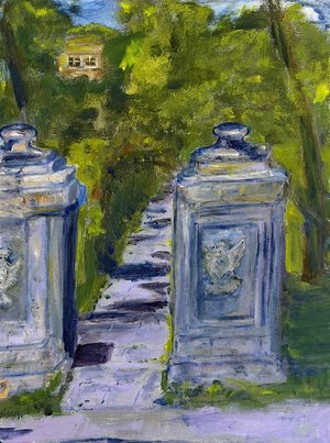 Fabyan Woods Gatepost 9x12 oil by Catherine Kolecki