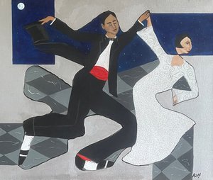 Dancing in the Moonlight, (Continuous Line Painting) by Antionette Simmons Hodges