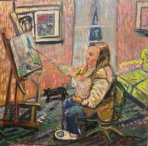 Midlife artist-in studio-in slippers by Ashley Menth (2026)