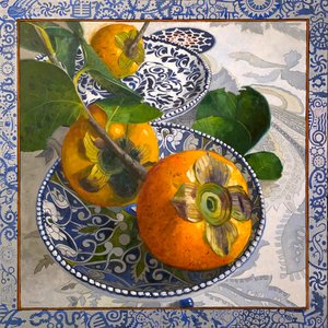 3 persimmons blue border 40x40 by JACQUES SOULAS (2025)