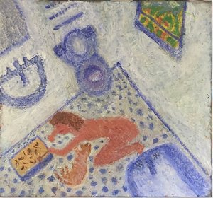 GIRL CLEAING A LITTERBOX by JOEL SCHILLER
