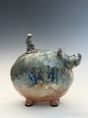 Rhino Jar with Frog Lid by Peggy Albers (2026)