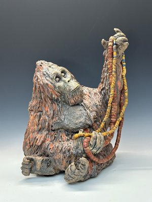 Orangutan Holding African Trading Beads 11"x12"x9" by Peggy Albers