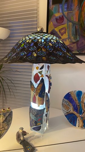 Lamp, Tiffany with ceramic and glass stand by Olga Sheyn