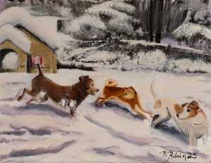 Playful Pups in Snow by Meghan Raboin (2025)