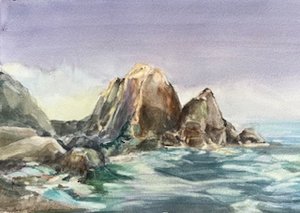 Ocean Rocks under Purple Sky by Robert Norwood (2024)