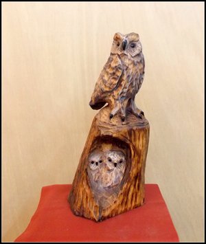 #3-Harnett chainsaw carved owl family by Brian Harnett