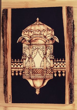 Janhavi firke_ whisper through stone _ pyrography _ 13x10_ 275 by Janhavi Firke (2024)