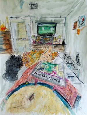 Idle American (self portrait with dog) by Richard Gross (2025)