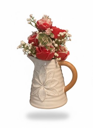Scented Candle Flowers/Rustic Pitcher by Denise Napier