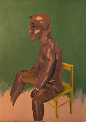 Portrait of a strong man with silver earring and silver bracelet and unfinished leg by Steven Sperber (2003)