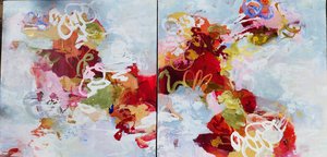 Carousel Acrylic  24x24 diptyc by Ruth Lundring (2025)