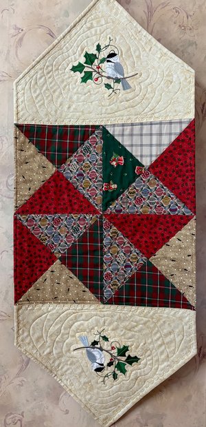 Holiday/Winter Table Runner with Chickadees by Merry May (2023)