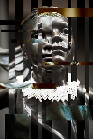 Portrait_of_Ruth_Bader_Ginsburg_as_Fearless_Girl_ The_Jabot_of_Justice by Gerald Janssen (2020)
