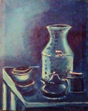Still Life Painting in silhouette blue and white  by Lisa M Smith (2026)