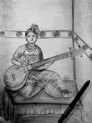 A woman playing the Veena  by Nayanika N