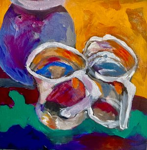 Still Life with Jar & Cups by Elaine Carr