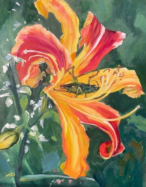IMG 6799 Grasshopper in a Daylily by Bridget Halloran