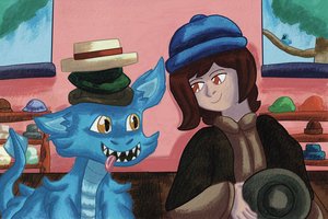 Person and Dragon in Hat Shop by Bailee Kates (2026)