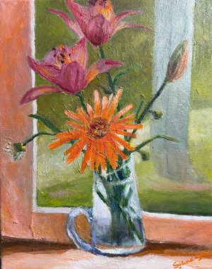 A vase with flowers by the window  by Sylvia Ryder (2026)