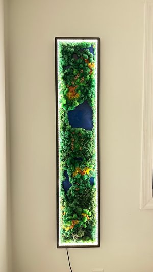 Large Illuminated Moss Wall Art “Central Park” 80”×15” – Tall LED Forest Panel, Handmade Red Oak Fra by Kirill Brunko (2025)