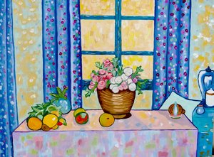 Blue Curtain Still Life by Hugh Rogovy (2024)