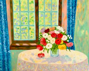 Bouquet Blue cutains  by Hugh Rogovy (2024)