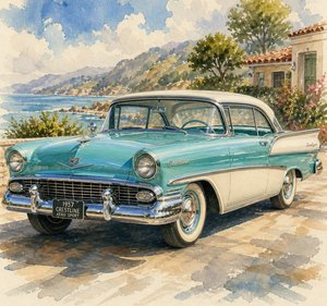 1957 Crestline AeroSport watercolor by Lea Nichols (2026)