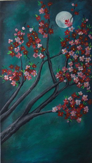 Red Cherry Blossoms Under Moonlight by Nirendra Kumar (2026)