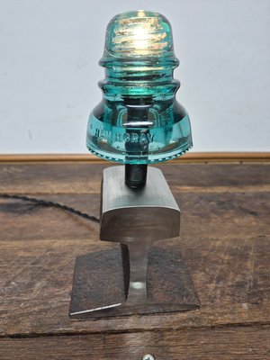 Railroad track telegraph insulator desk lamp by Joey Kerns (2025)