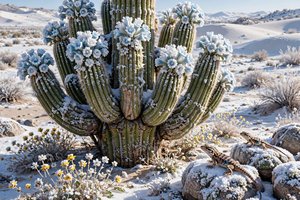 Desert Cactus with flowers blooming  by Cindy H Nene