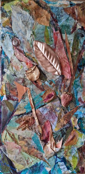 Leaf Collage on canvas, 10" x 20" by Ann Millard (2026)