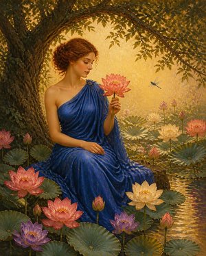 A Woman Among the Lotus Flowers by Monique Aylward (2026)