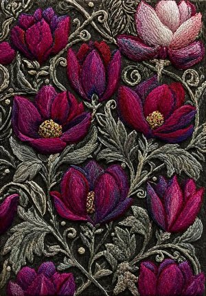 Luxurious Embroidered Floral Textile by Monique Aylward (2026)