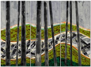 Slash & Burn Log Jam Encaustic & Mixed Media 38x58 2014 by Joy Hagen