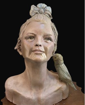 Estela Boudreau Girl With Parrot by Estela Monjo Boudreau