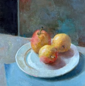 Three Pears on a Plate by Maria Kurtzman