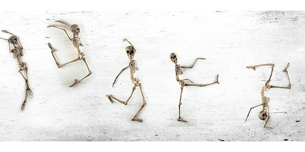 skeleton posed in numerous positions