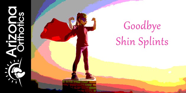 Supergirl with arms up and flexed and the words, "Goodbye Shin Splints" adjacent