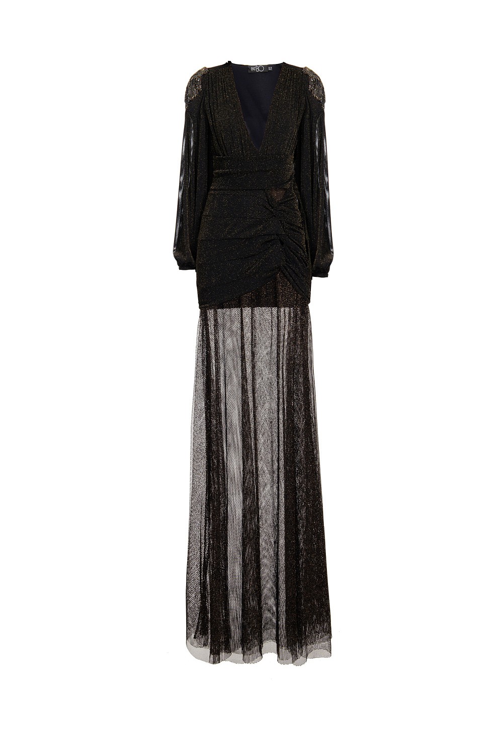 vestido longo de tule preto