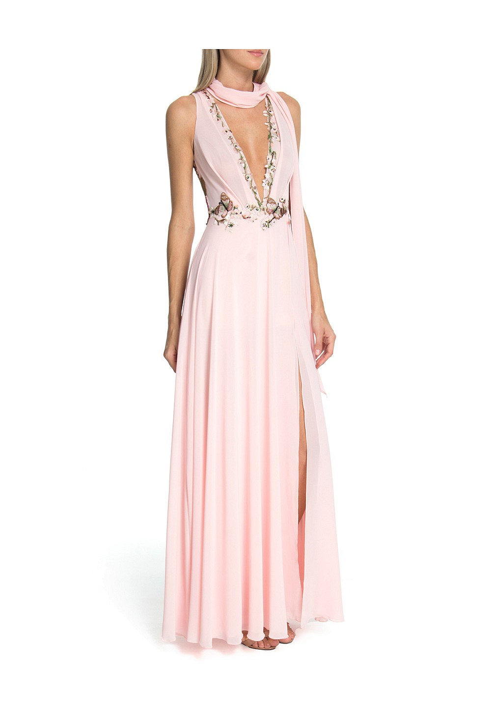 vestido longo fluido rosa