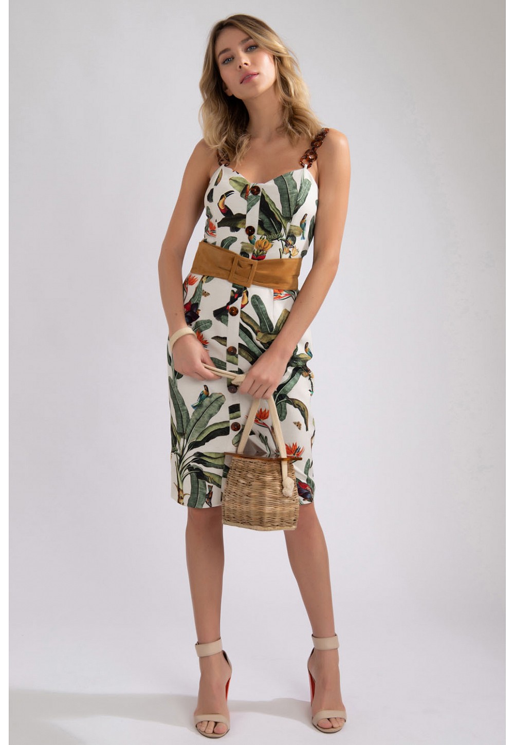 vestido com alça de corrente