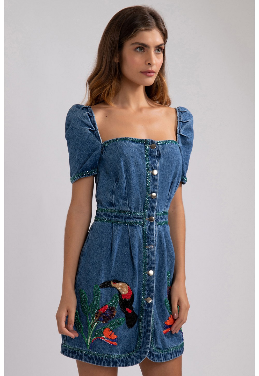 vestido jeans bordado