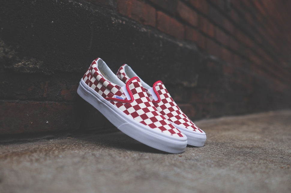 vans slip ons red and white