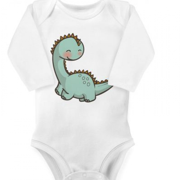 BODY MANGA LONGA NERDERIA BABY DINO BRANCO