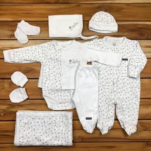 Kit Saída Maternidade Branca - 9 Peças RN