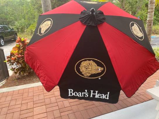 buy boars head patio umbrella Original Duckhead Compact Red inch diameter pole. RARE BOAR'S HEAD TABLETOP MINI
