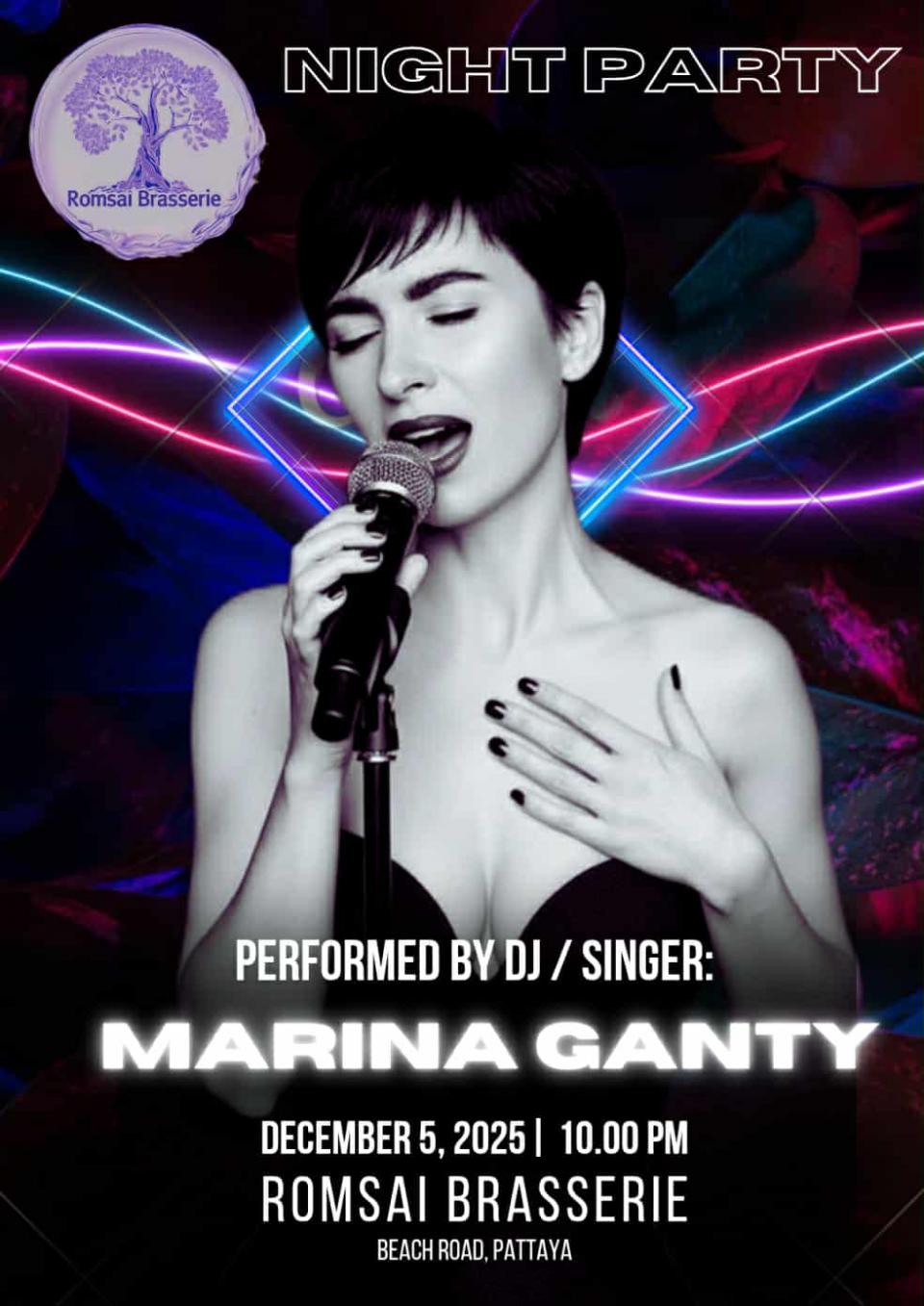 MARINA GANTY FRIDAY 5 DECEMBER AT ROMSAI BRASSERIE Cover