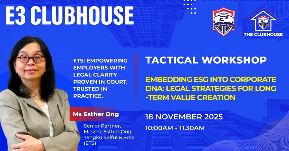 ✨E3 Clubhouse Tactical Workshop: Embedding ESG into Corporate DNA : Legal Strategies for Long-Term Value Creation Cover